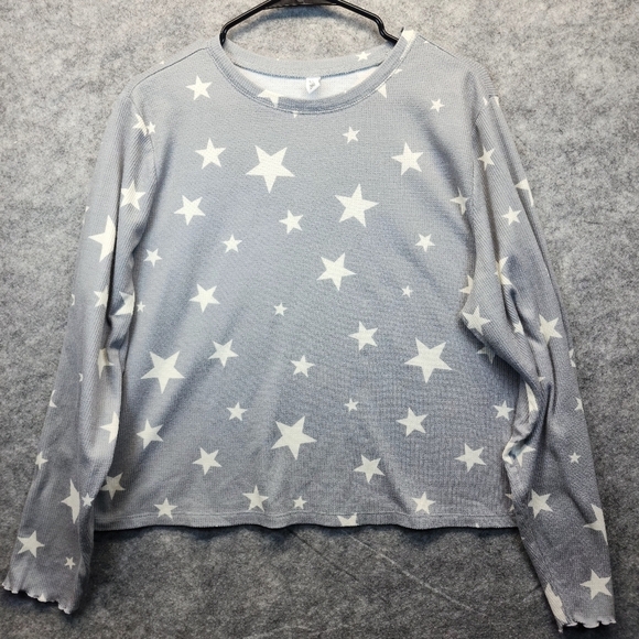 bp Tops - BP Long Sleeve Grey Waffle Long Sleeve Top with White Stars Size 3X